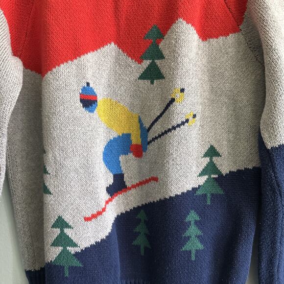 Hanna Andersson Winter Christmas Skier Tree Cotton Sweater Boys 140cm US Size 10 - Picture 3 of 7
